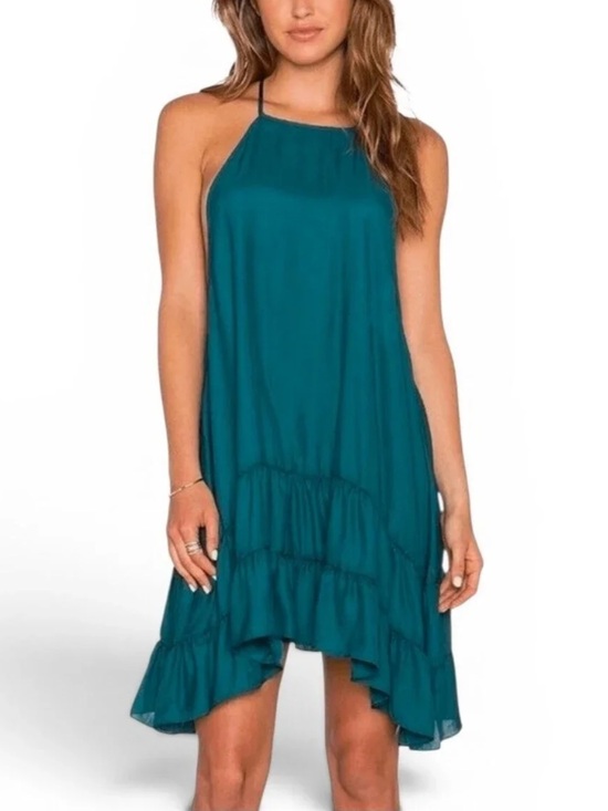 Intimately By Free People Dresses & Skirts - Free People Intimately Green Halter Mini Slip Dress Ruffle Hem Boho Cottagecore